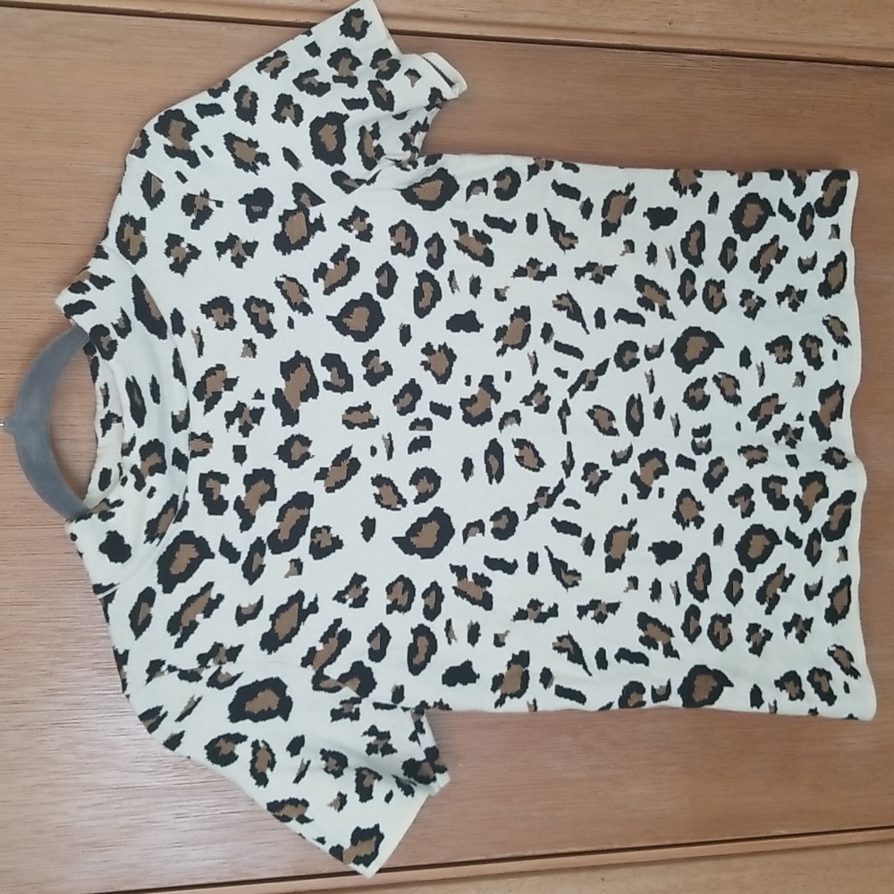 Anthropologie Field Flower Leopard Print Mock Turtleneck Top Shirt xs
